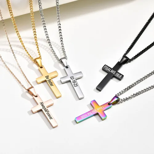 Miniatura 4 de XUANPAI Collar de cruz, collar con colgante de cruz grabable personalizado, joyería de Pascua, regalos de cumpleaños cristianos para hombres