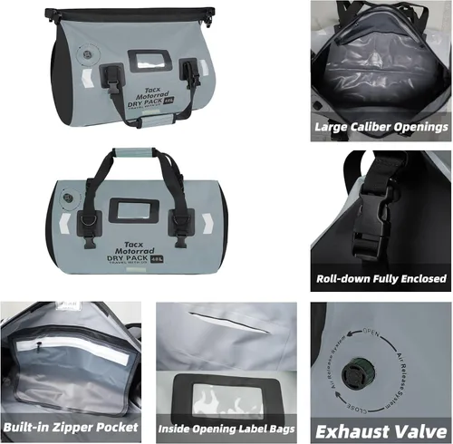 Miniatura 2 de Bolsa de lona impermeable para hombres y mujeres, mochila seca enrollable con correas de fijación rápida, bolsa de sillín de motocicleta para Gris