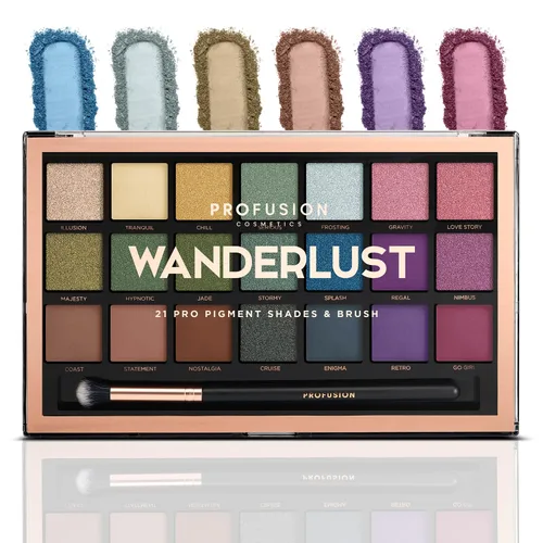 Miniatura 11 de Profusion Cosmetics Paleta de sombras de ojos de 21 tonos con pincel, mate mezclable, brillante y tonos metálicos en tonos neutros llamativos