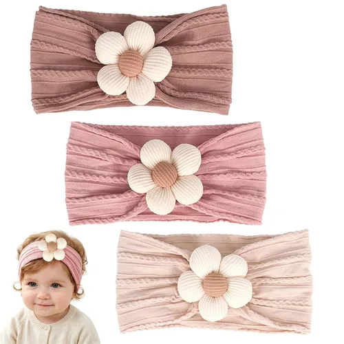 Miniatura 11 de MIUXUESO 3 Piezas Diademas de Flores para Bebé Diademas de Nylon para Niñas Bebé Diademas Suaves Accesorios para el Cabello para Recién Nacidos