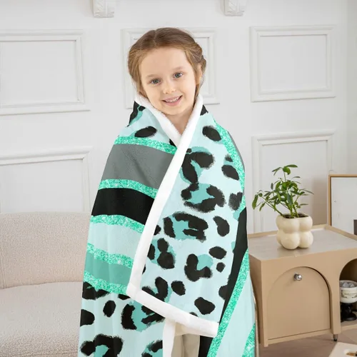 Miniatura 6 de Homewish Abstract Leopard Kids Throw Blanket,Cheetah Skin Wild Animals Bed Blanket for Girls Boys Women,Geometric Stripes Fashion Fleece