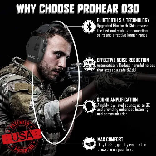 Miniatura 2 de PROHEAR 030 Bluetooth 5.4 - Orejeras electrónicas de protección auditiva, reducción de ruido, amplificación de sonido, protector auditivo para campo