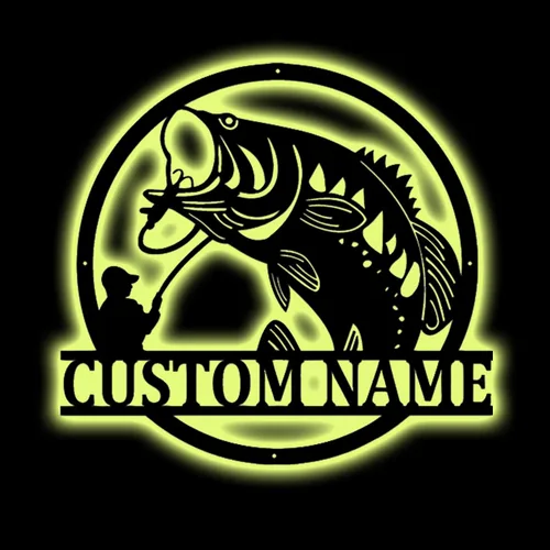 Letrero LED de pesca de bajo con nombre personalizado, arte de pared personalizado, regalo de aniversario y día de San Valentín