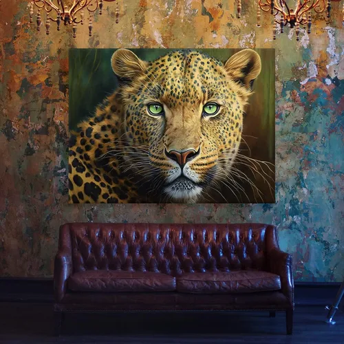 Miniatura 3 de Sense Canvas Arte en lienzo con retrato de leopardo verde 2 – Decoración del hogar para pared, póster grande 40 x 30 / 0.75 pulgadas