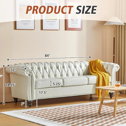 Miniatura 7 de QHITTY Juego de 3 piezas para sala de estar, Sofá Seccional Chesterfield Silla Contemporáneo Tapizado Cuero Artificial Loveseat Juegos de Sofás