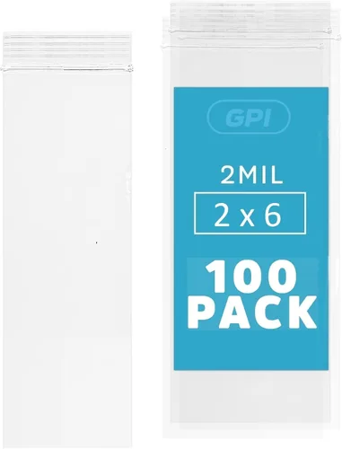 GPI - Bolsas con cremallera de 2 x 6 pulgadas, 100 unidades, 2 mil, bolsas de plástico transparente con cierre de cremallera, con cierre de cierre