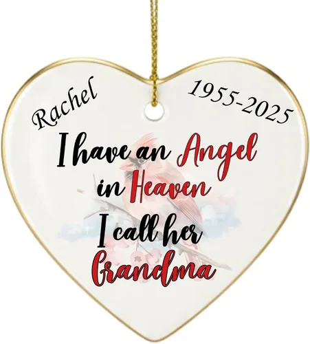 Miniatura 8 de Adorno de Navidad conmemorativo personalizado 2025 – Recuerdo de cerámica en forma de corazón – Tengo un ángel en el cielo I Call Her Primo – Regalo