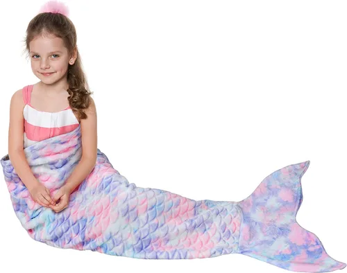 Miniatura 15 de Manta de cola de sirena para niños de Catalonia, manta súper suave de franela para dormir, manta acogedora para niñas, diseño de arco iris, regalo