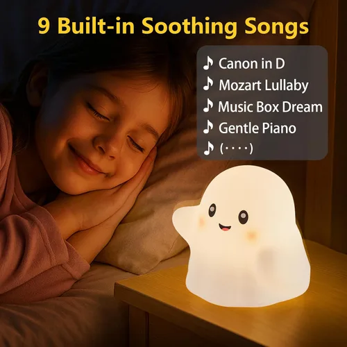 Miniatura 5 de Luz nocturna fantasma para niños, regalo y juguete divertido para niños, lámpara táctil con sonidos, silicona blanda, LED seguro para los ojos