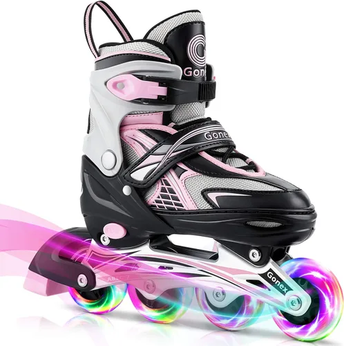 Gonex Patines en línea para niñas y niños, patines ajustables para exteriores, patines en línea para niños, adolescentes y mujeres con ruedas A-Rosa