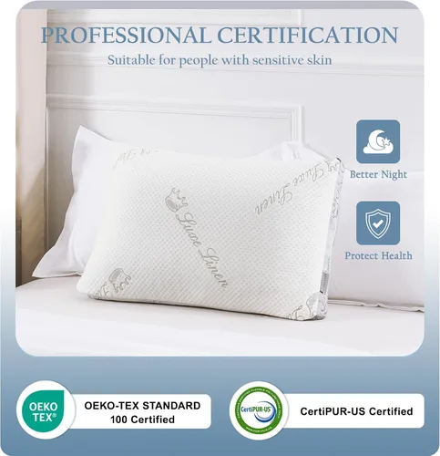 Miniatura 6 de Almohada de cama de algodón orgánico tamaño estándar Almohada ajustable de espuma viscoelástica triturada para dormir lateral y estómago, paquete