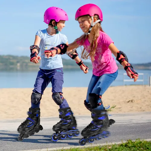Miniatura 7 de Patines en línea ajustables para niños y niñas de 4 a 12 años, cuchillas de patines para niños con ruedas completamente iluminadas, divertidos azul