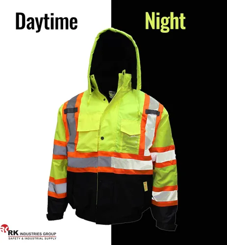 Miniatura 6 de New York Hi-Viz Workwear WJX70 - Chaqueta de seguridad para hombre, ANSI Clase 3, alta visibilidad, patrón en X, impermeable