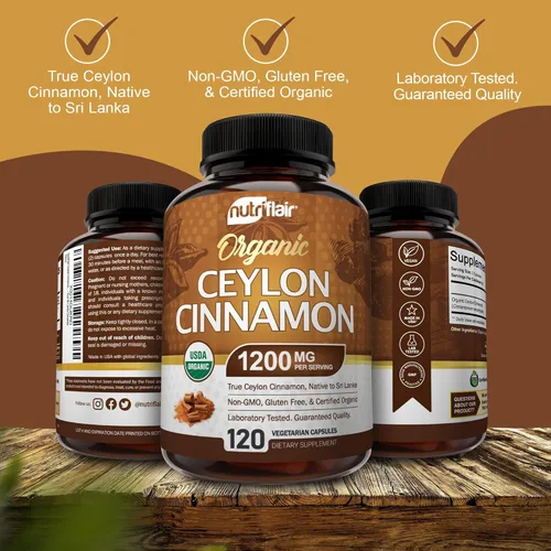 Miniatura 4 de Canela de Ceilán orgánica certificada NutriFlair, 1200 miligramos por porción, 120 cápsulas