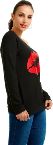 Miniatura 4 de Magicmk - Sudadera de hombro descubierto y mangas largas, con estampado de labios de mujer, en talla extragrande, para mujer