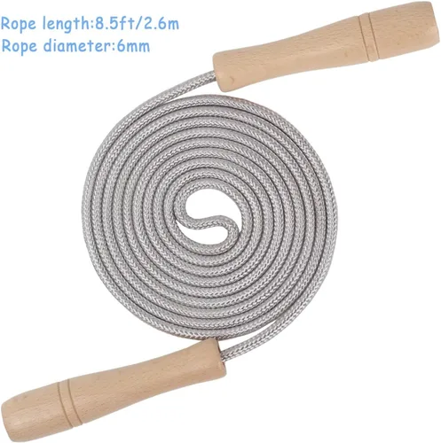 Miniatura 6 de Cuerda de saltar para niños, cuerda de saltar ajustable de algodón de 8.5 pies con mango de madera para niños y niñas, ejercicio al aire libre