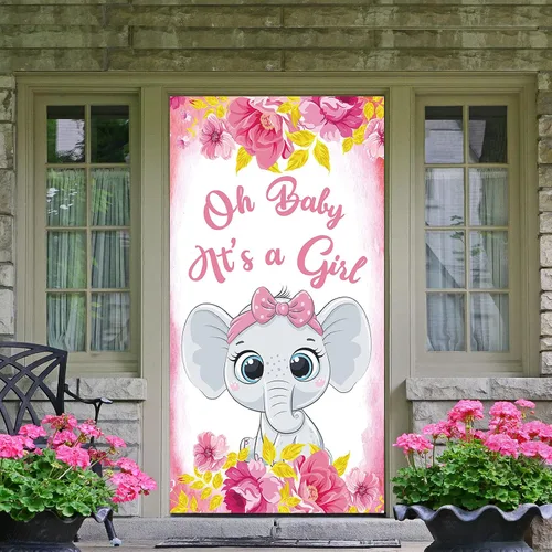 Dill-Dall Cartel colgante para puerta de baby shower con texto en inglés "Oh Baby It's a Girl", cartel colgante para niñas, baby shower, revelación