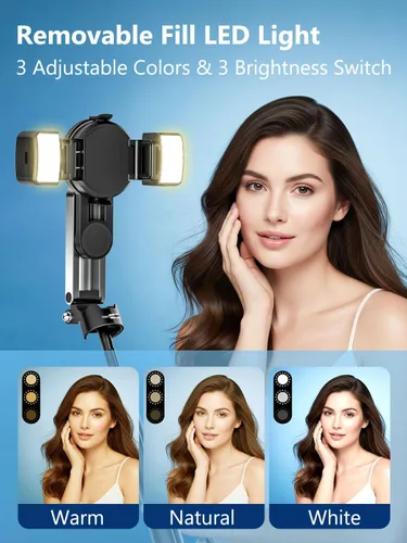 Miniatura 4 de USKEYVISION Palo selfie de bolsillo magnético para iPhone con luz para MagSafe 4 en 1, trípode portátil de bolsillo para iPhone y Android