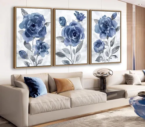 Miniatura 9 de Arte de Pared Grande con Marco Retro - Marco Flotante Natural con Flores Vintage, Lienzo con Pinturas de William Morris, Cuadros, Impresiones