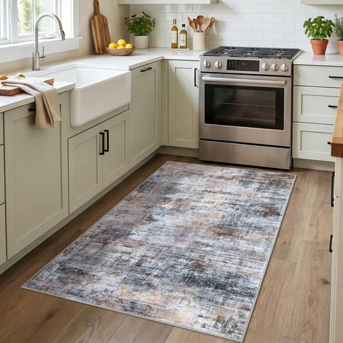 Miniatura 923 de IOHOUZE Alfombra abstracta lavable de 3 x 12 pies para pasillos, antideslizante para cocina, camino de entrada de lana sintética para interiores