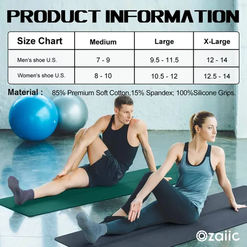 Miniatura 4 de Ozaiic Calcetines antideslizantes para yoga, entrenamiento en casa, Pure Barre, pilates, hospital, calcetines acolchados ideales para hombres