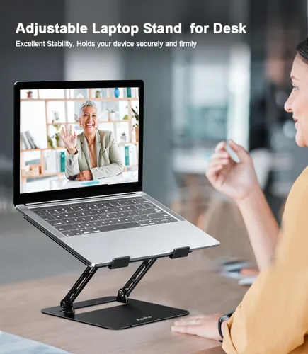 Miniatura 3 de Aoviho Soporte ajustable para laptop para escritorio, soporte portátil y elevador, soporte plegable de aluminio para computadora portátil para Negro
