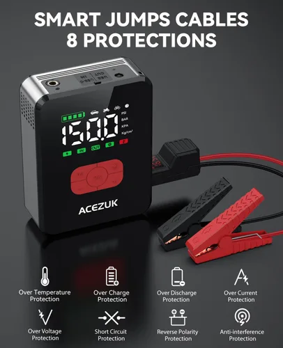 Miniatura 5 de Arrancador con compresor de aire, 8000A 150PSI arrancador portátil para automóvil, paquete de arranque 12V (todo gas/12L diesel), arrancador