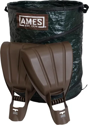 AMES Juego de rastrillo de mano de palas de hojas con bolsa de basura plegable para jardín para recoger hojas, mantillo y escombros