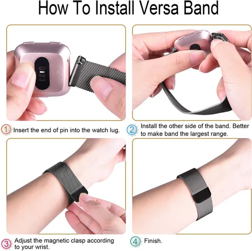 Miniatura 7 de Amzpas - Bandas compatibles con Fitbit Versa 2 / Fitbit Versa SE/Fitbit Versa Lite/Fitbit Versa, correas de malla de acero inoxidable transpirable