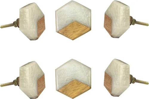 Miniatura 25 de Perilla Home Juego de 6 pomos de puerta de madera - Pomos decorativos ovalados con incrustación para puerta con mango, elegante adición