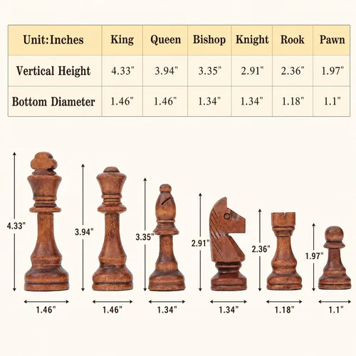 Miniatura 4 de LuckyWish Piezas grandes de ajedrez de madera, rey de 4.3 pulgadas, solo piezas de ajedrez, sin tablero (rey de 4.3 pulgadas)