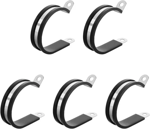 Miniatura 37 de MroMax Abrazadera de cable de 0.236 in de diámetro EDPM Abrazadera aislada acolchada de goma 304 Abrazadera de tubería de acero inoxidable 0.24 "R