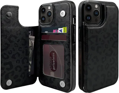 Miniatura 10 de Funda de piel con tapa para tarjetas compatible con iPhone 13 Pro de 6.1 pulgadas, para mujeres y niñas con tarjetero con función atril, doble