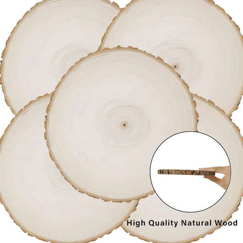 Miniatura 4 de Prsildan Paquete de 4 rebanadas circulares de madera grandes, de 8 a 10 pulgadas, centros de mesa de madera sin terminar, manualidades redondas