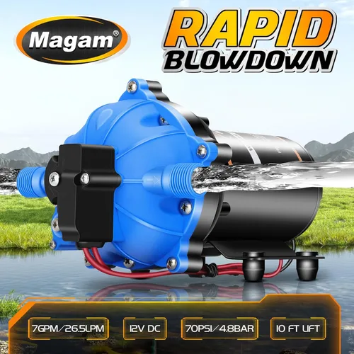 Miniatura 6 de Bomba de agua mejorada de 12 voltios, 7 GPM 70 PSI, diafragma autocebante de cinco cámaras de 12 V CC RV bomba fresca con interruptor de presión