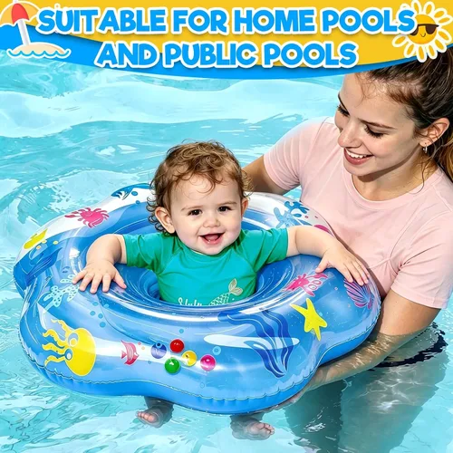 Miniatura 6 de 25.6" Inflatable Baby Pool Float for 6-36 Months Double Air Anti-Flip Safety Baby Swimming Float Toddler Swim Trainer Water Toys, Infant Swim