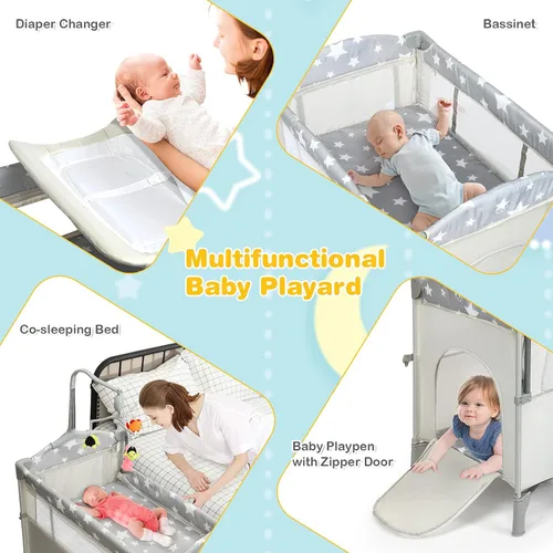 Miniatura 2 de HONEY JOY Pack and Play con moisés, 5 en 1, cuna para bebé para colocar junto a la cama con mesa de cambio de pañales y bolsa de almacenamiento, Café