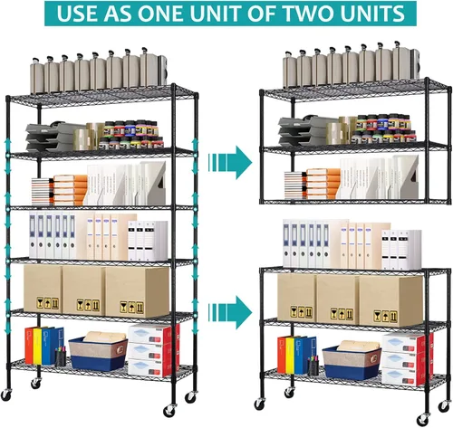 Miniatura 3 de TTY Store Estantería de alambre de 6 niveles, 2100 libras, estantes de almacenamiento de garaje ajustables NSF con niveladores de ruedas y pies