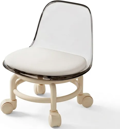 Miniatura 11 de Silla de polea de acrílico, taburete bajo con polea de respaldo, taburete ergonómico bajo para limpieza del hogar, taburetes de oficina, lavandería