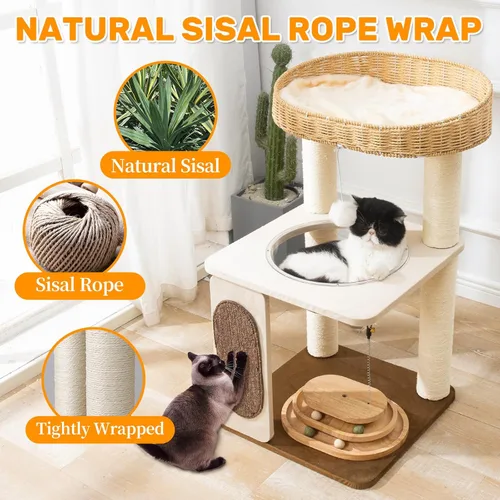 Miniatura 2 de Árbol moderno para gatos de interior con postes rascadores de cuerda de sisal, condominio tejido a mano y percha superior, nido de cápsula espacial