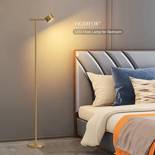 Miniatura 5 de Lámpara de pie para dormitorio, 3 temperaturas de color, lámpara de pie minimalista con tapa de lámpara flexible, lámparas de pie modernas doradas