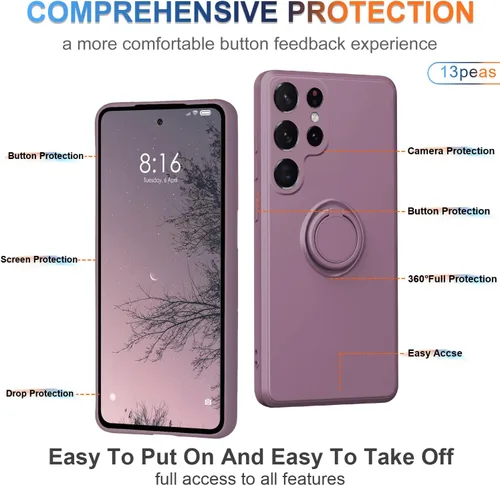 Miniatura 7 de Funda compatible con Samsung Galaxy S22 Ultra (5G 2022 lanzado), silicona con anillo giratorio de 360°, soporte magnético para automóvil, funda