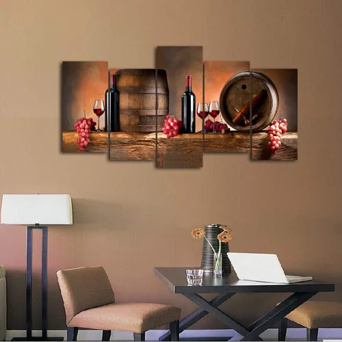 Miniatura 6 de Cao Gen Decor Art -K60527 5 paneles de arte de pared de frutas uvas de vino tinto pintura sobre lienzo estirado y enmarcado impresiones de lienzo