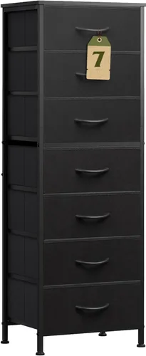 Miniatura 12 de WLIVE Cómoda alta para dormitorio, cómoda de 6 cajones y cómodas, cómoda de tela para armario, mesita de noche con marco de metal, torre