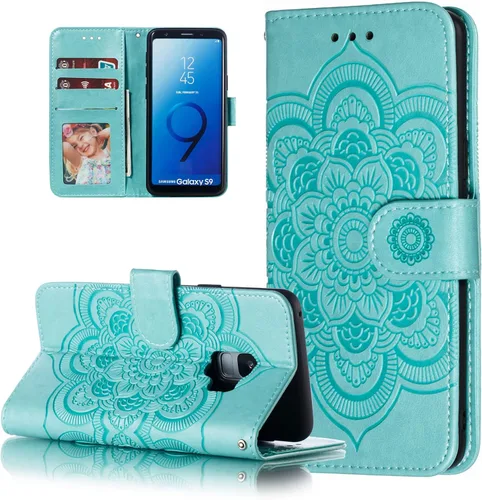 Miniatura 9 de EYZUTAK Funda de cuero con diseño de mandala para Samsung Galaxy S8, con tapa y ranuras para tarjetas, soporte magnético, funda protectora ultra