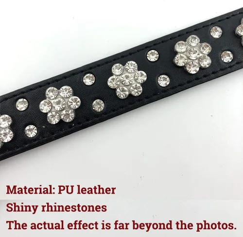 Miniatura 7 de Collar de perro con flores de diamantes de imitación, collar de piel sintética brillante para perros y gatos pequeños, bonito collar de cachorro