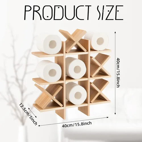 Miniatura 2 de Weysat Soporte de Papel Higiénico Tic Tac Toe Decoración de Pared de Baño Almacenamiento Colgante de Madera Rústica Estantes Independientes Montados