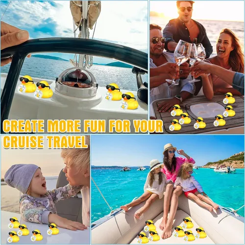 Miniatura 4 de Chivao 12 piezas de patitos de goma mini con anteojos de sol/ gafas y sombreros/ collar, patitos de goma para crucero a granel, regalo de San