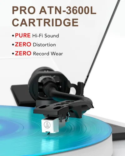 Miniatura 8 de Reproductor de discos con cuatro bocinas estéreo integradas, tres modos de iluminación LED, cartucho AT-3600L, reproductor de vinilos todo en uno