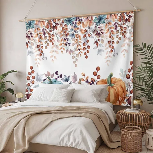 Miniatura 4 de Tapiz de otoño para colgar en la pared, tapiz de hojas de arce de otoño, tapiz estético de cosecha de calabazas, tapiz para dormitorio, sala